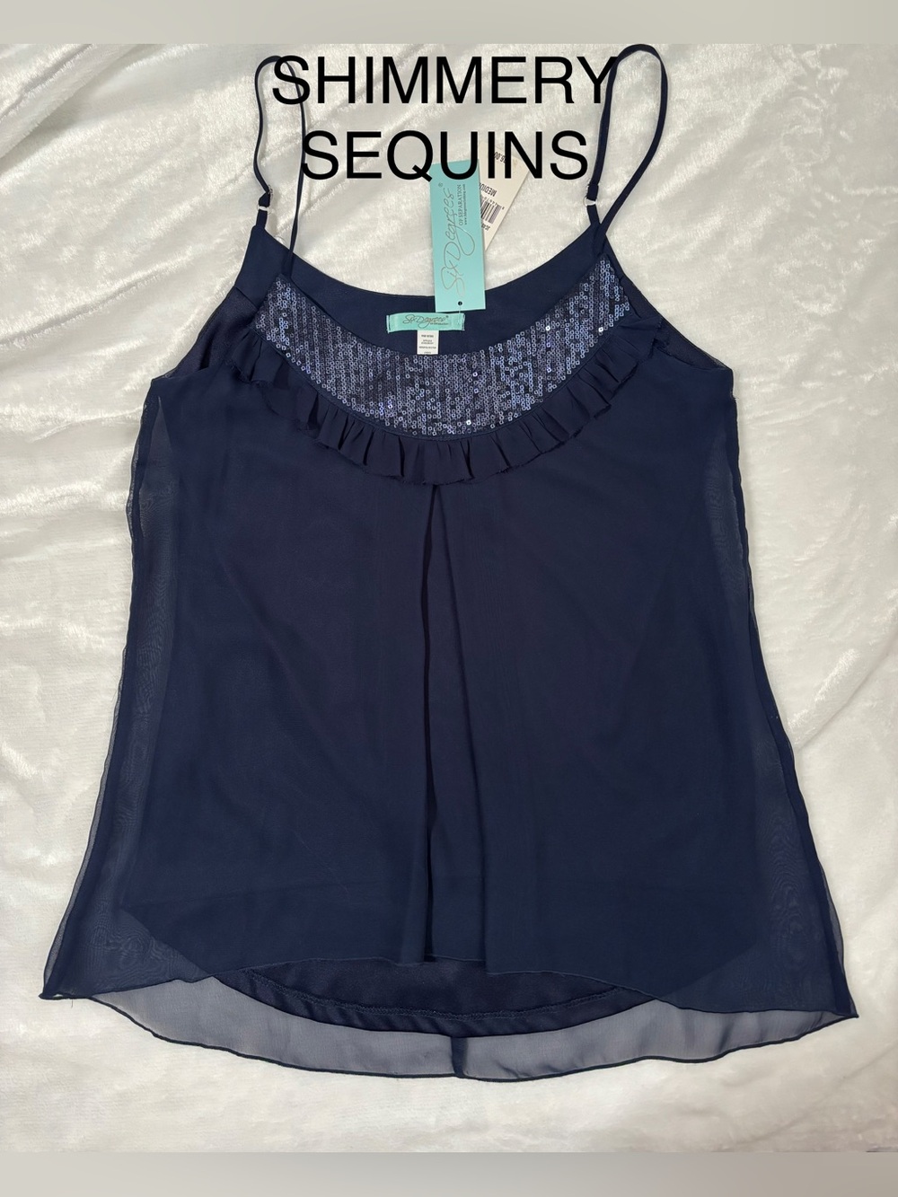 Blue Sleeveless Sequin-Trim Camisole Top NW$36T